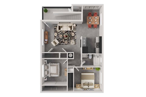 Floor plan for 2 beds, 1 bath, 825 sqft